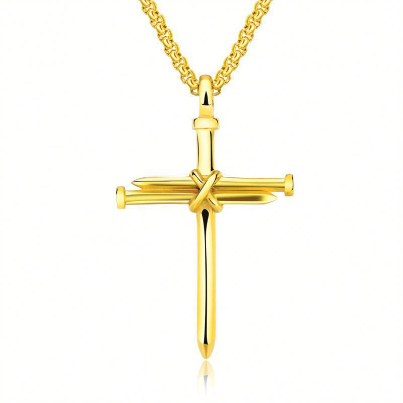 Men's Stainless Steel Nail Cross Pendant Necklace with Chain