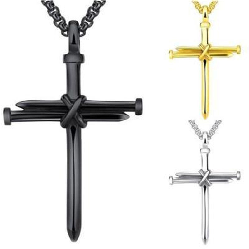 Men's Stainless Steel Nail Cross Pendant Necklace with Chain