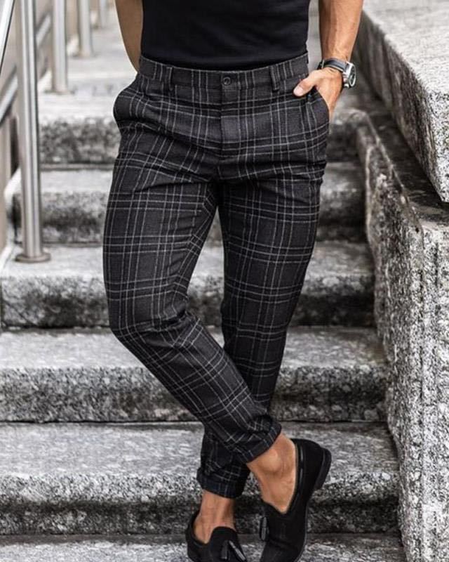 Men's Loose Thin Plaid Casual Trousers in Five Colours