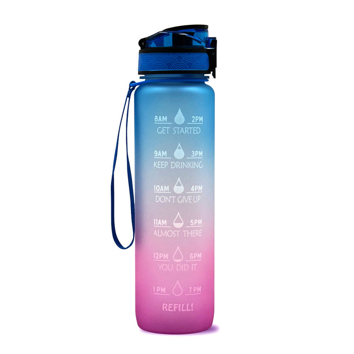1-L-Wasserflasche aus Tritan mit Zeitmarkierungen und Klappdeckel