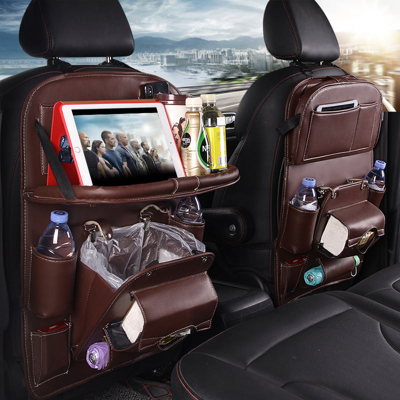 PU Leather Car Seat Back Storage Bag With Multiple Pockets