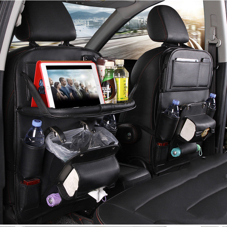 PU Leather Car Seat Back Storage Bag With Multiple Pockets
