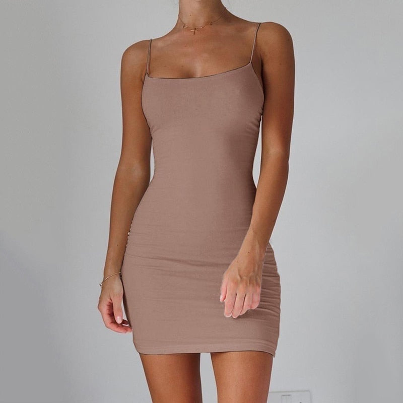 Women's Halter Neck Hip Skirt Dress in Pure Colour, Tight-Fitting
