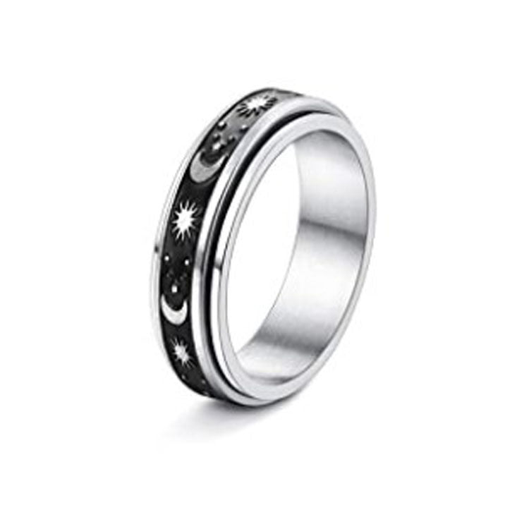 Stainless Steel Spinner Ring With Moon And Stars Design