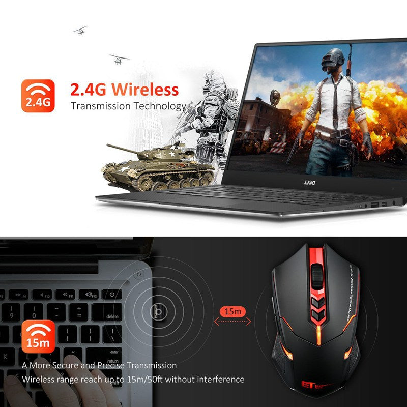 Silent Wireless Mouse with Power-Saving Design in Blue or Red