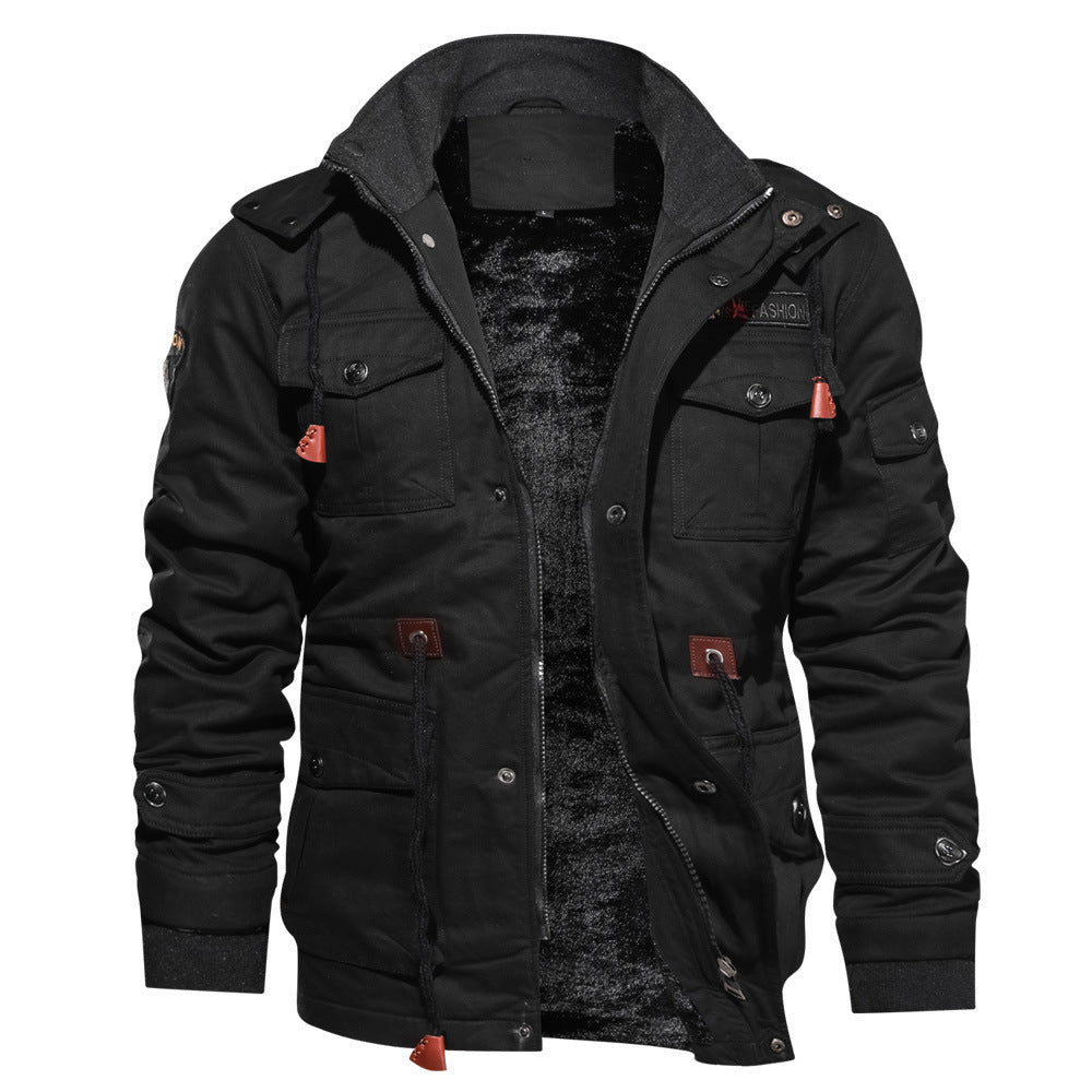Men's Winter Fleece Hooded Jacket, Warm Thick Outerwear
