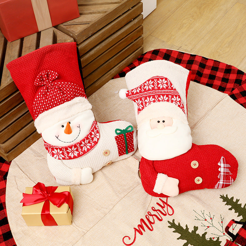 Large Red and White Knitted Christmas Stocking for Fireplaces