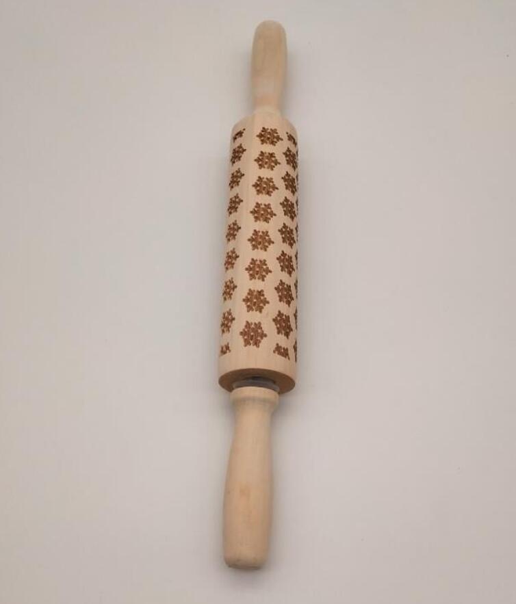 Wooden Christmas Embossing Rolling Pin for Cookies and Dough