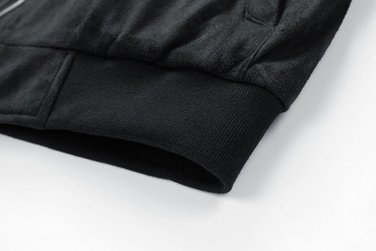 Men's Suede Stand Collar Jacket with Double Zip and Pockets