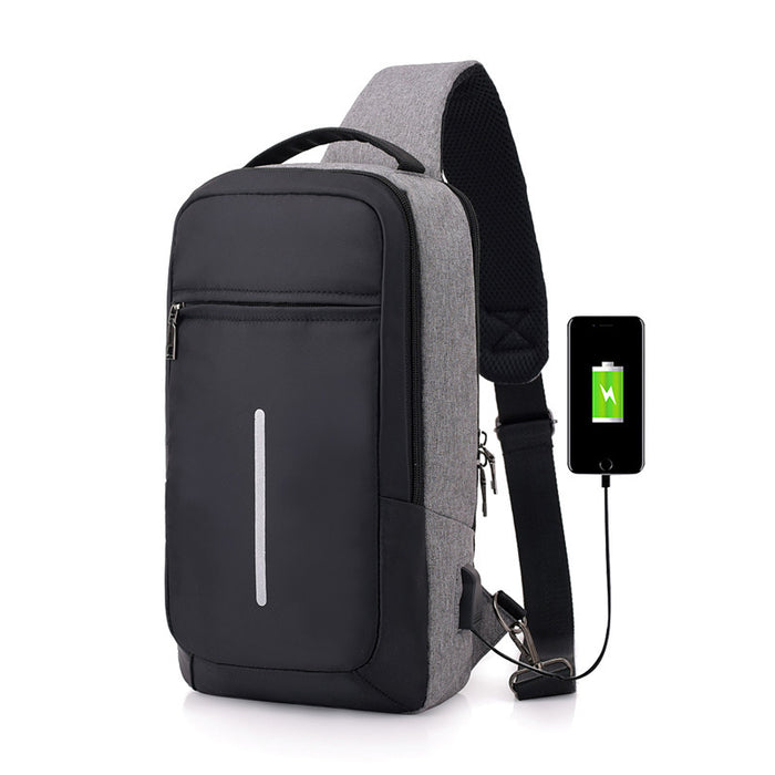 Anti-Theft USB Charging Chest Bag for Men, Polyester Crossbody Sling