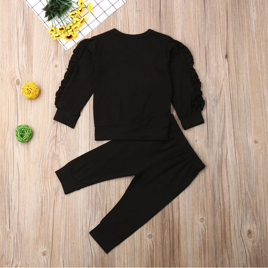 Baby Ruffle Sweatshirt and Pants Two-Piece Outfit for Autumn