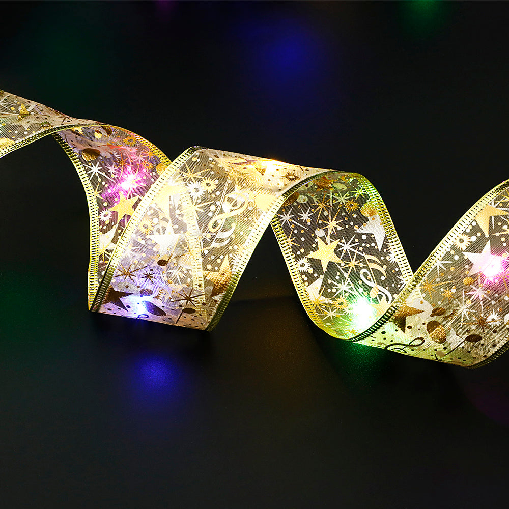 Christmas Fairy Lights String with Ribbon Bow Tie Decor