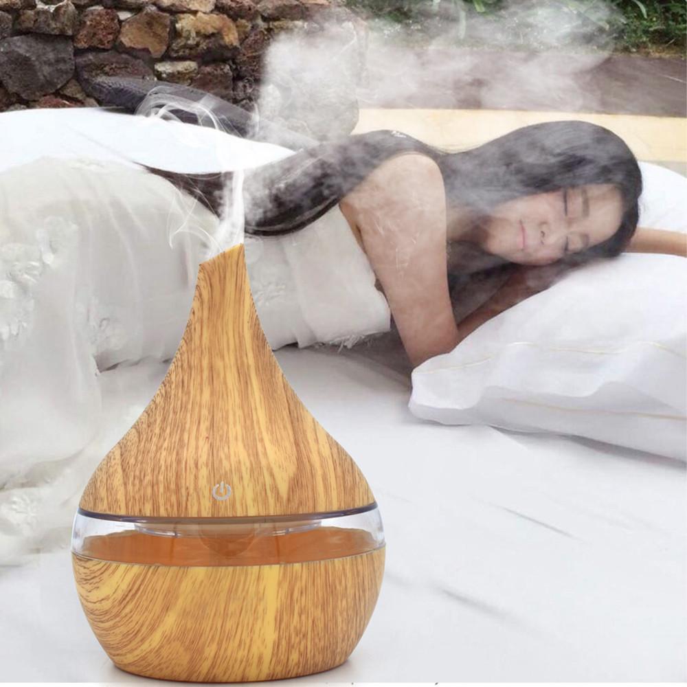 LED Essential Oil Aroma Diffuser with Wood Grain Finish and USB Power