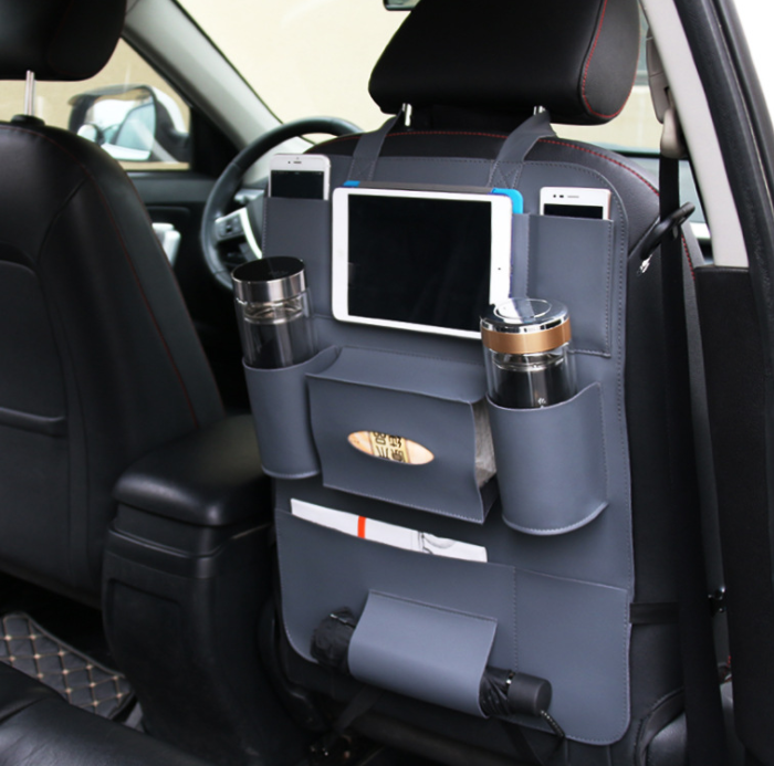 Universal PU Leather Car Seat Back Organiser, 58cm x 41cm Storage