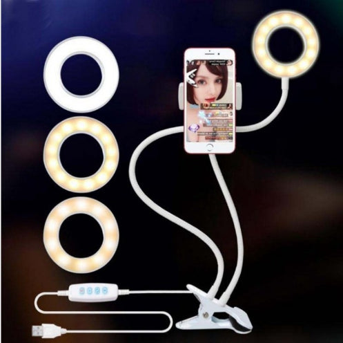 Adjustable LED Selfie Ring Light with Clamp Phone Holder