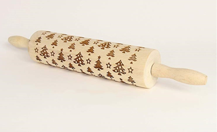 Wooden Christmas Embossing Rolling Pin for Cookies and Dough