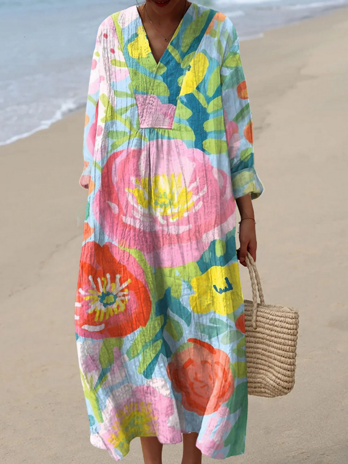 Penelope | Vestido con estampado artístico de flores en acuarela