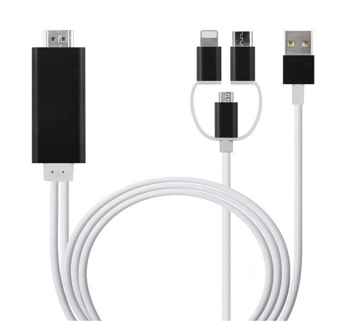 Câble 3-en-1 Type-C vers HDMI pour la duplication d’écran du téléphone, 2m