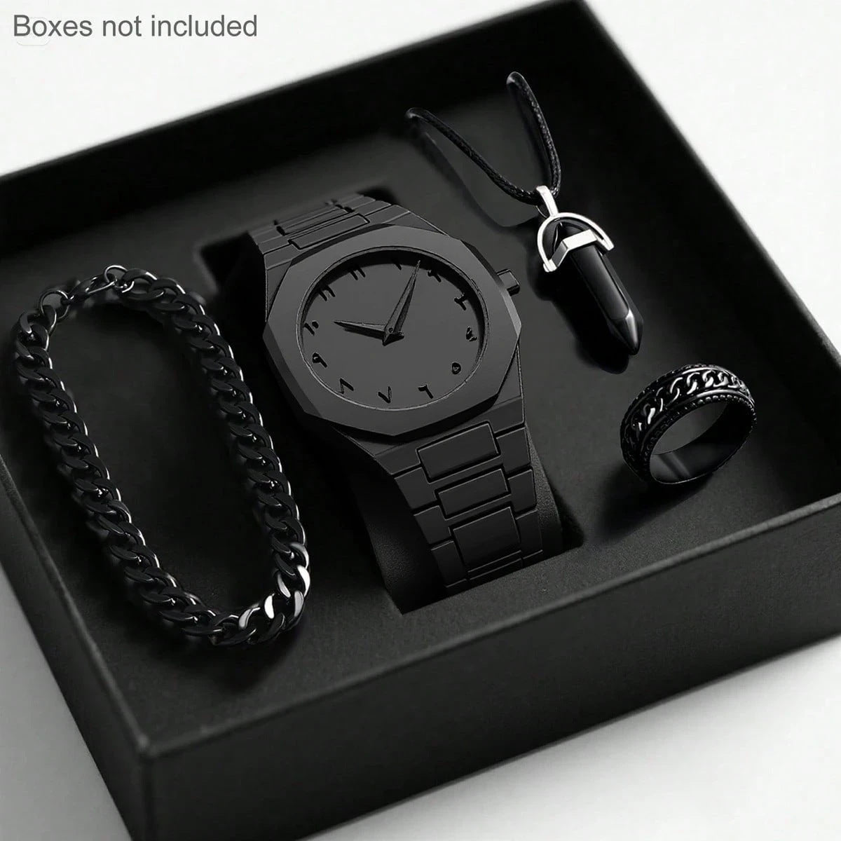 Men's Quartz Watch with Necklace, Bracelet and Ring Gift Set
