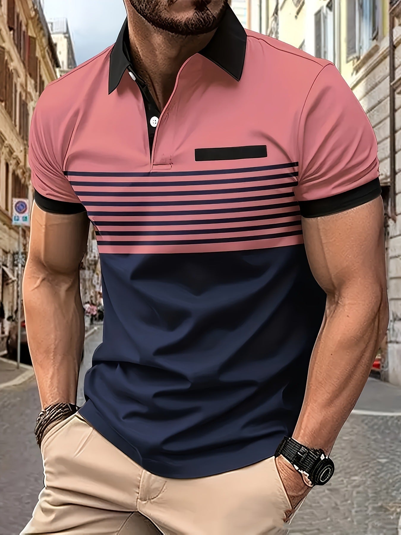 Men's Casual Striped Shirt with Chest Pocket in Thirteen Colours