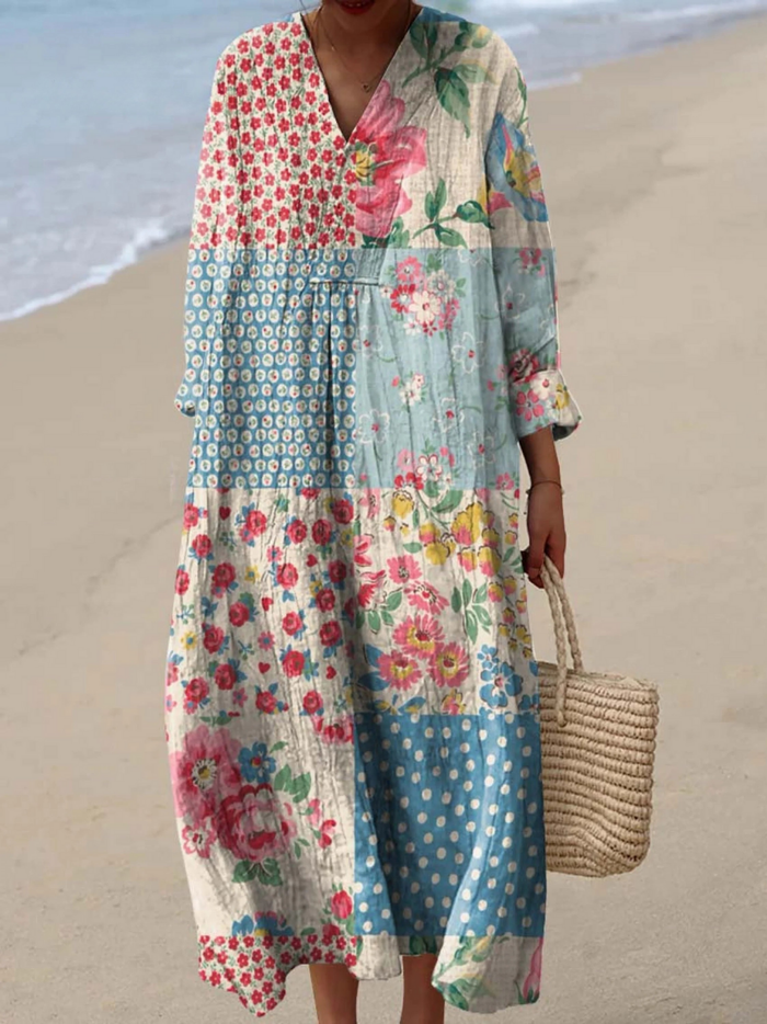 Clarisse | Vintage-Kleid mit floralem Patchworkmuster