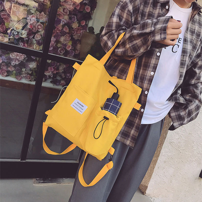 Harajuku Canvas Backpack With Pockets For Students And Women