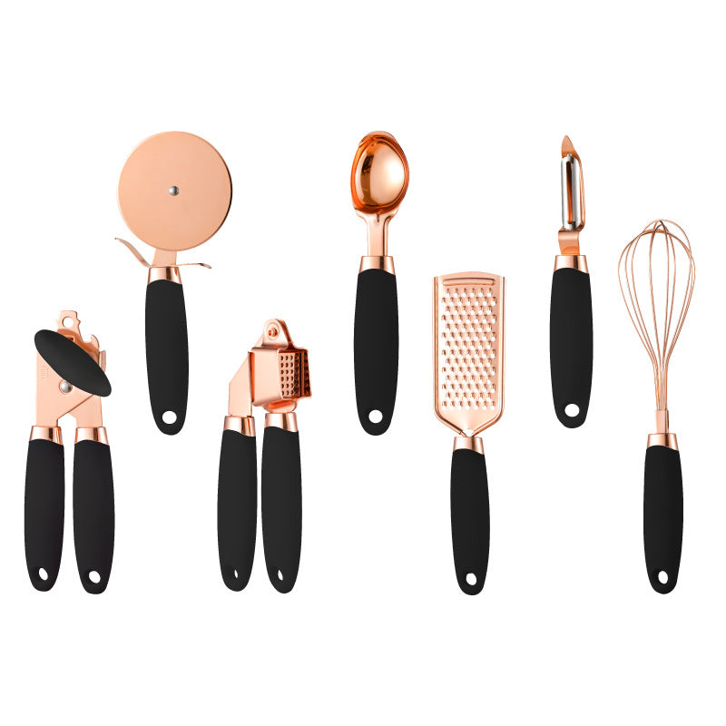 Kitchen Peeler and Utensil Set with Copper-Plated Holder