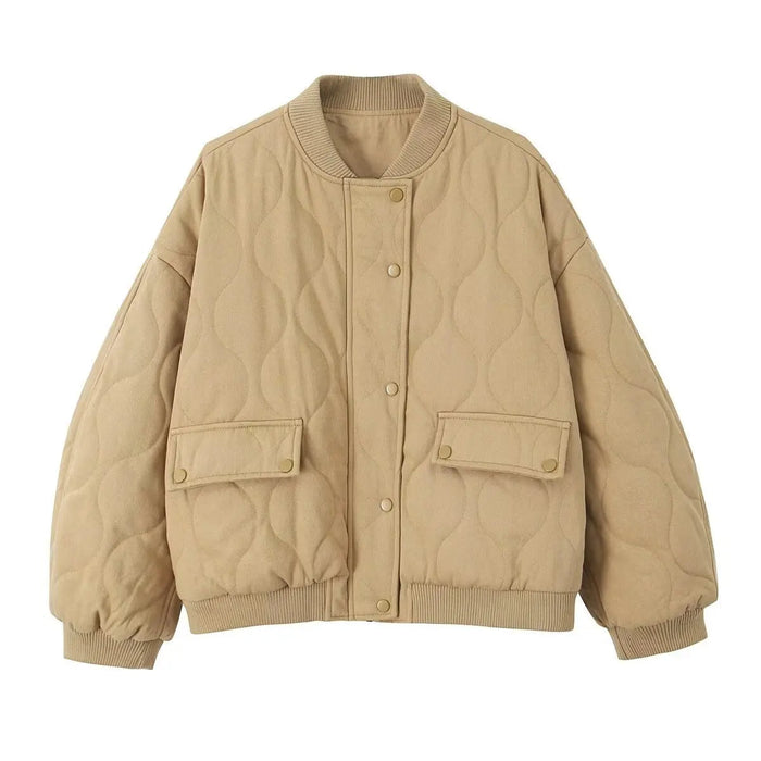 Damen-Oversize-Steppblouson mit Rippkragen
