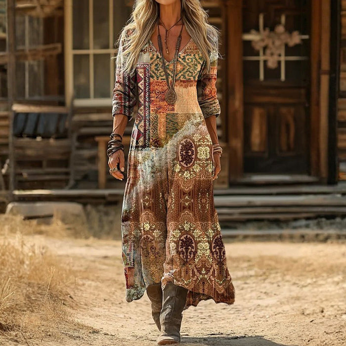 Teresa | Vestido casual de manga comprida com inspiração vintage