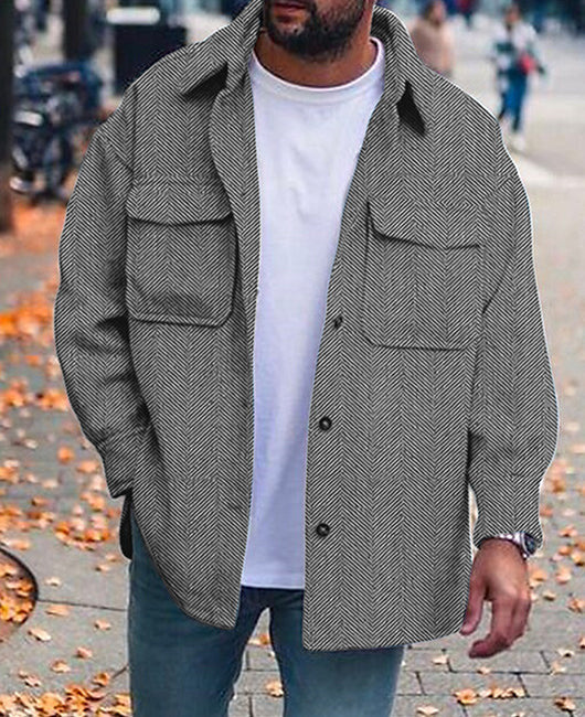 Men's Polo Collar Work Jacket, Smart Casual Coat for Everyday Wear