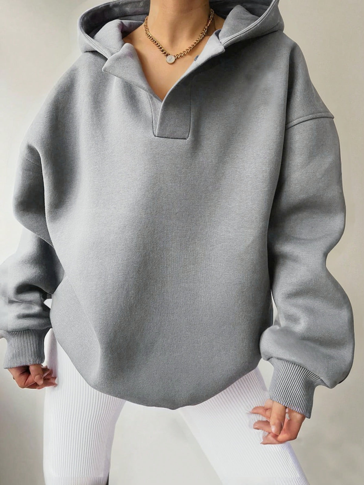 Women's Solid Colour Loose Hoodie with Long Sleeves