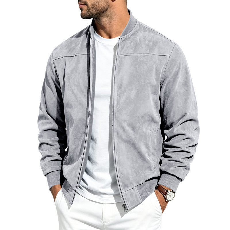 Men's Suede Zip-Up Jacket With Full Zip Closure, Casual Fit