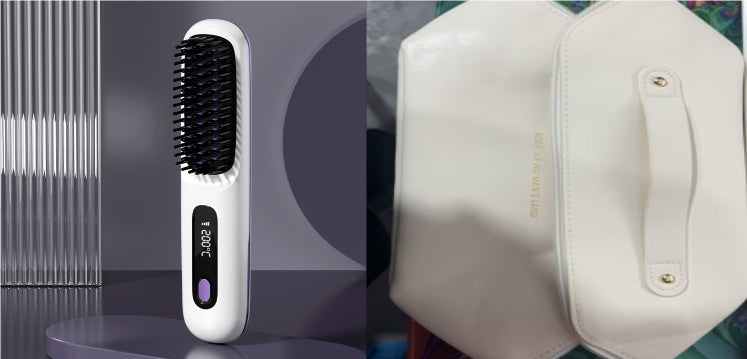2-in-1 Cordless Hair Straightener Brush, USB Rechargeable