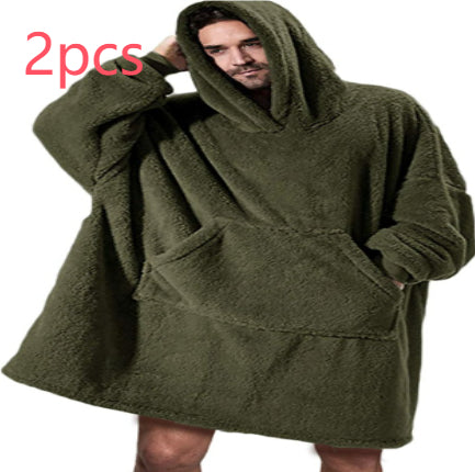 Oversized Fleece Hoodie With Big Pocket, Thick Double-Sided
