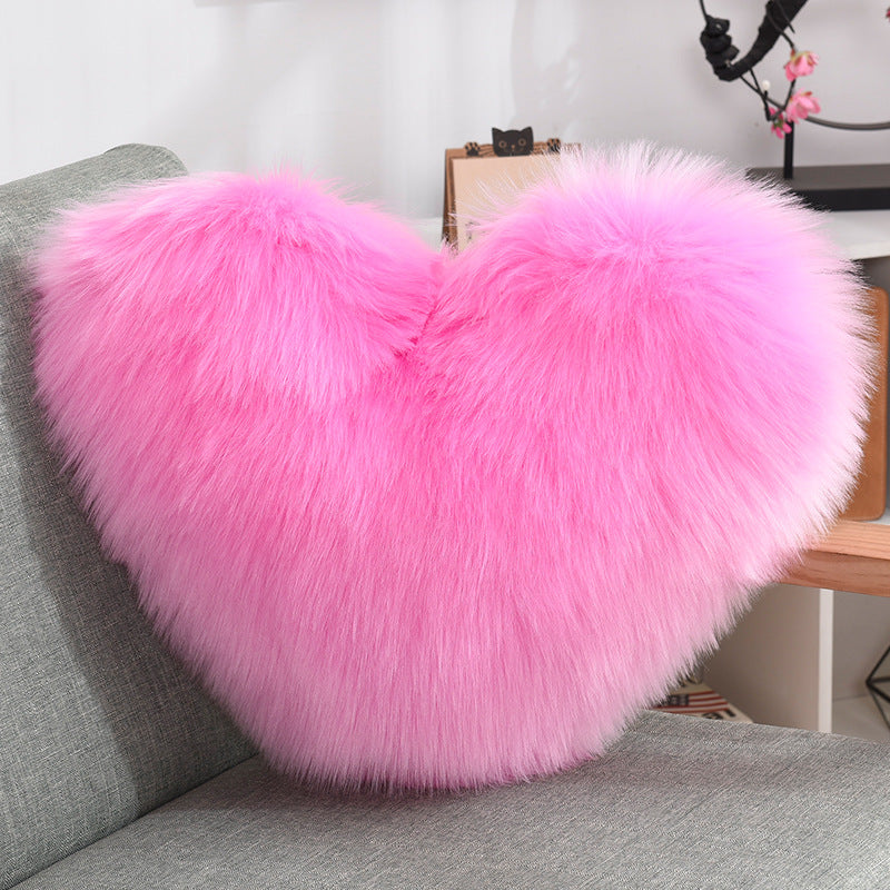Heart Shape Plush Throw Pillow, Fluffy Shaggy Sofa Cushion