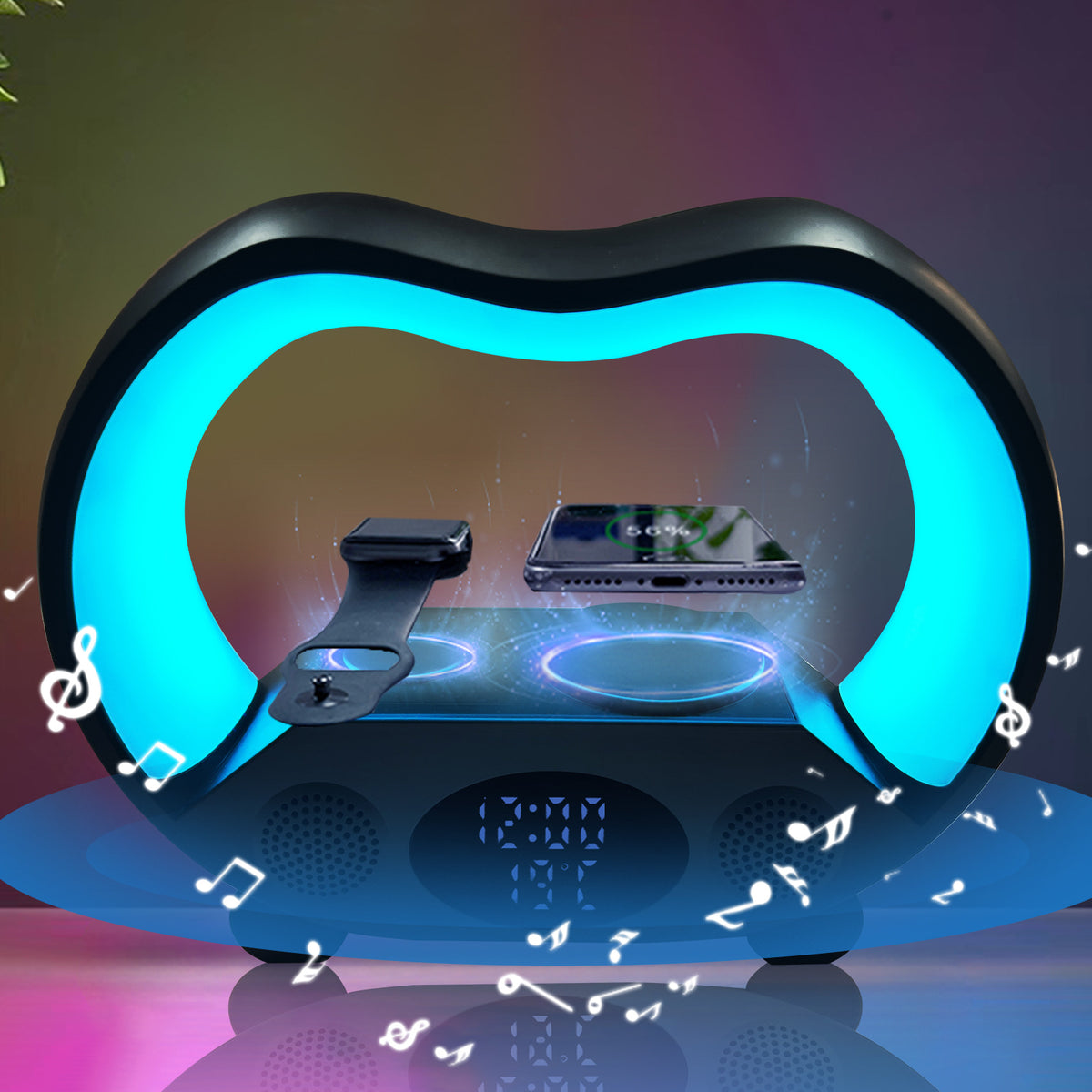 6 In 1 LED Table Lamp With Wireless Charger And Bluetooth Speaker