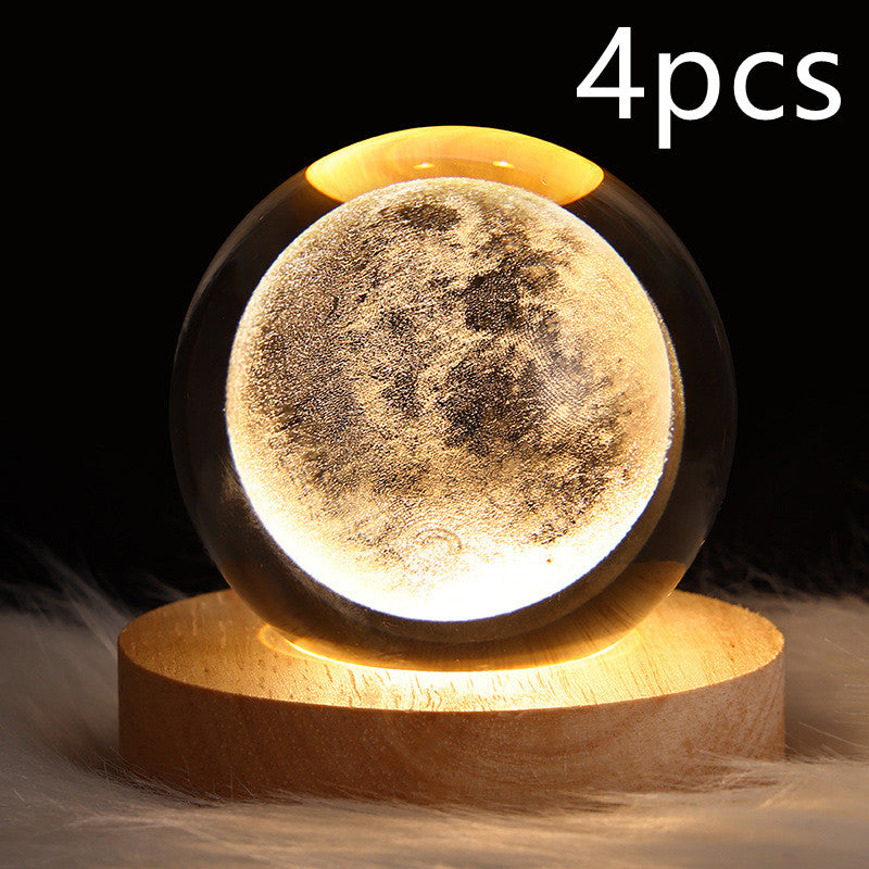 LED Galaxy Crystal Ball Night Light With Solid Wood Base