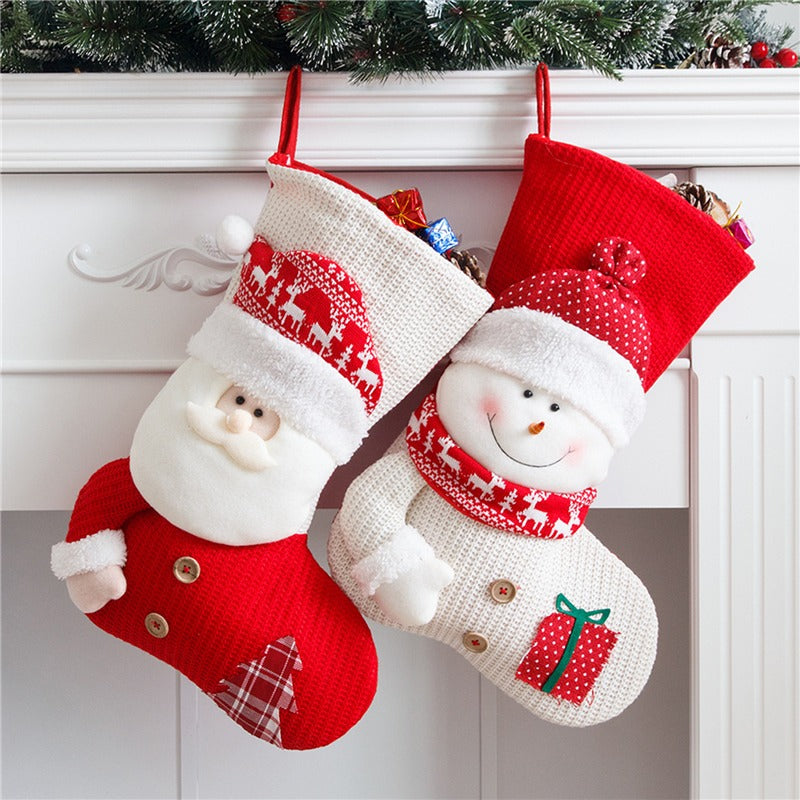 Large Red and White Knitted Christmas Stocking for Fireplaces