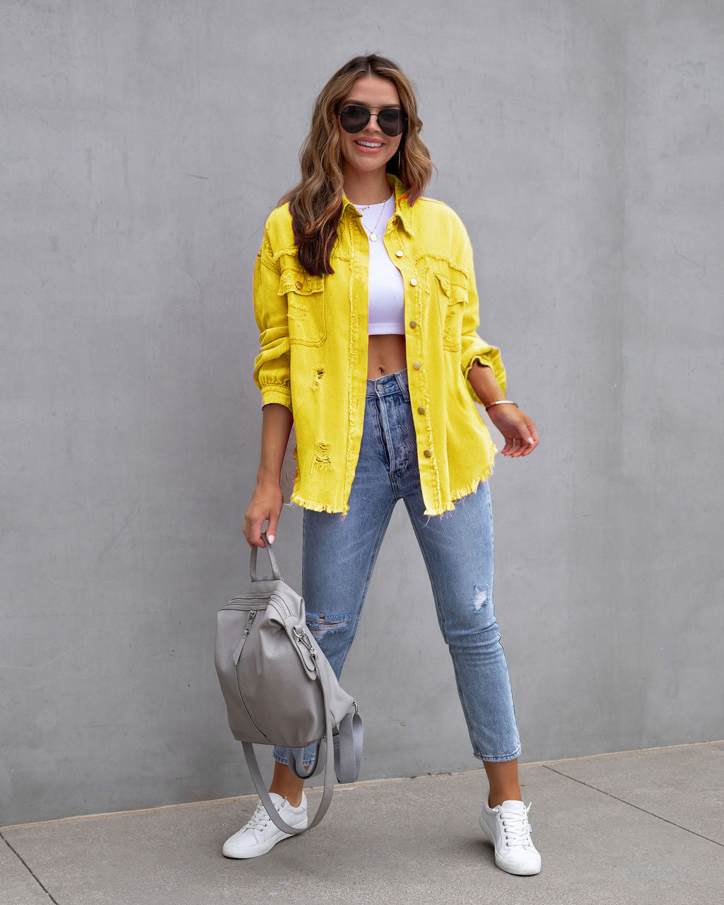 Women's Casual Ripped Shirt Jacket for Spring and Autumn