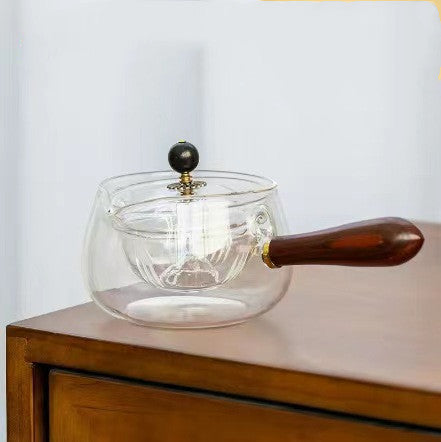 Heat-Resistant Glass Teapot With Infuser, Wooden Handle