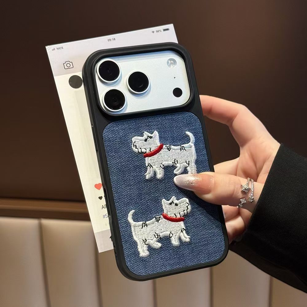 Chinese-Style Embroidered Two Dog Phone Case In Premium TPU