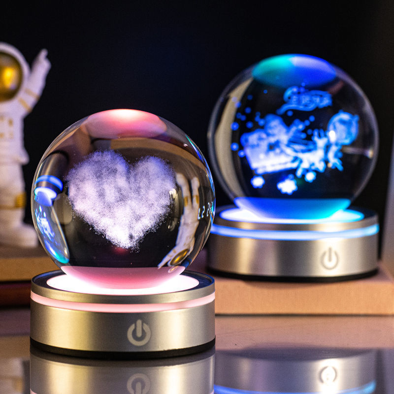3D Inner Carving Crystal Ball Night Light With Gradient Glow