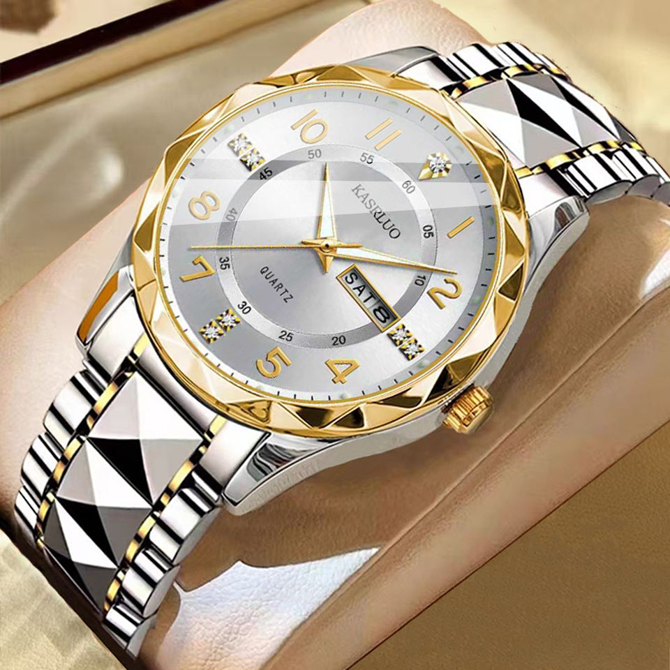 Men's Dual Calendar Luminous Quartz Watch, Waterproof