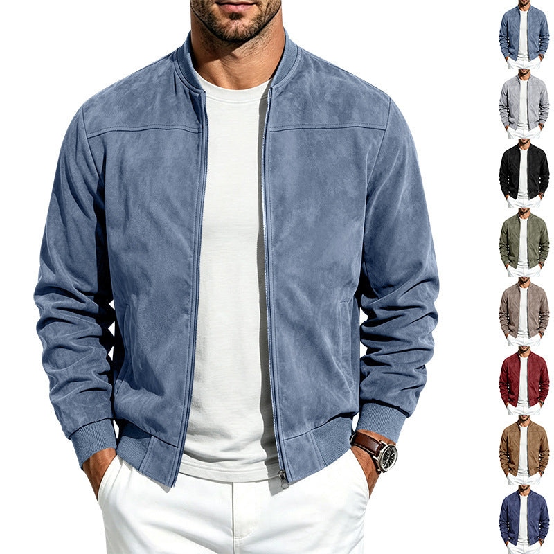 Men's Suede Zip-Up Jacket With Full Zip Closure, Casual Fit