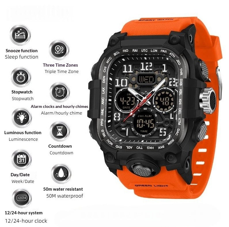 Men's Waterproof Square Digital Sports Watch with Countdown Timer