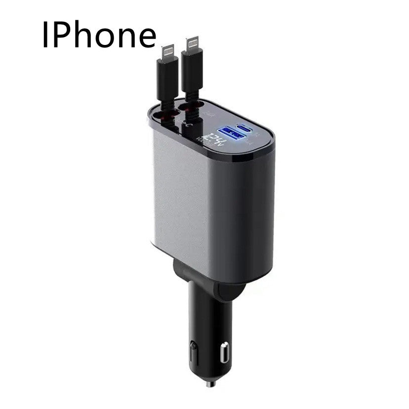 Metal 100W Car Charger With USB and Type-C Fast Charging
