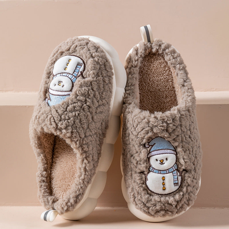 Cute Snowman Plush Slippers with Thick Anti-Slip Sole