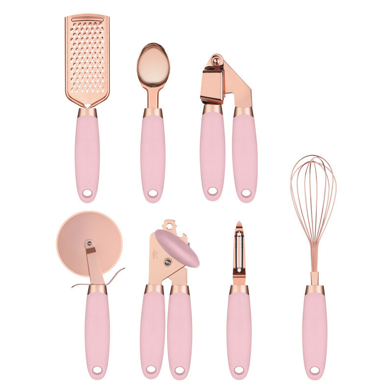 Kitchen Peeler and Utensil Set with Copper-Plated Holder