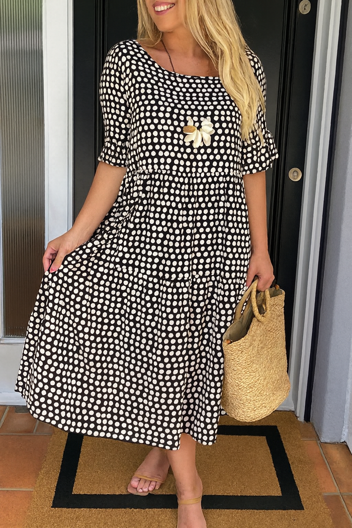 IRIS | ZEITLOSES MIDI-KLEID MIT KURZEN ÄRMELN IN SABLE