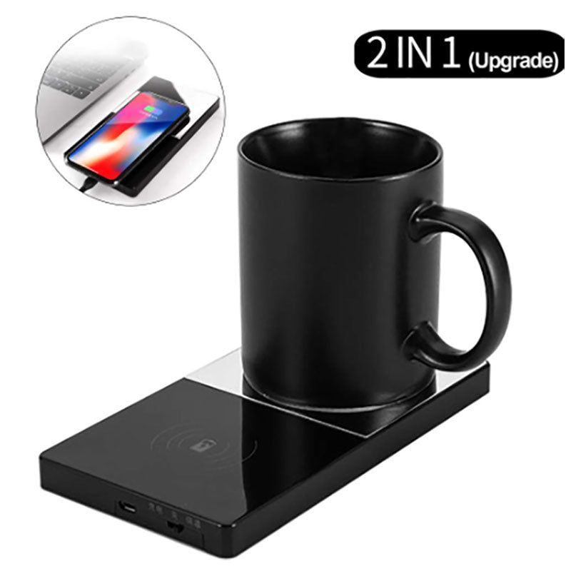 2-in-1 Heated Mug Warmer With Wireless Charging Pad